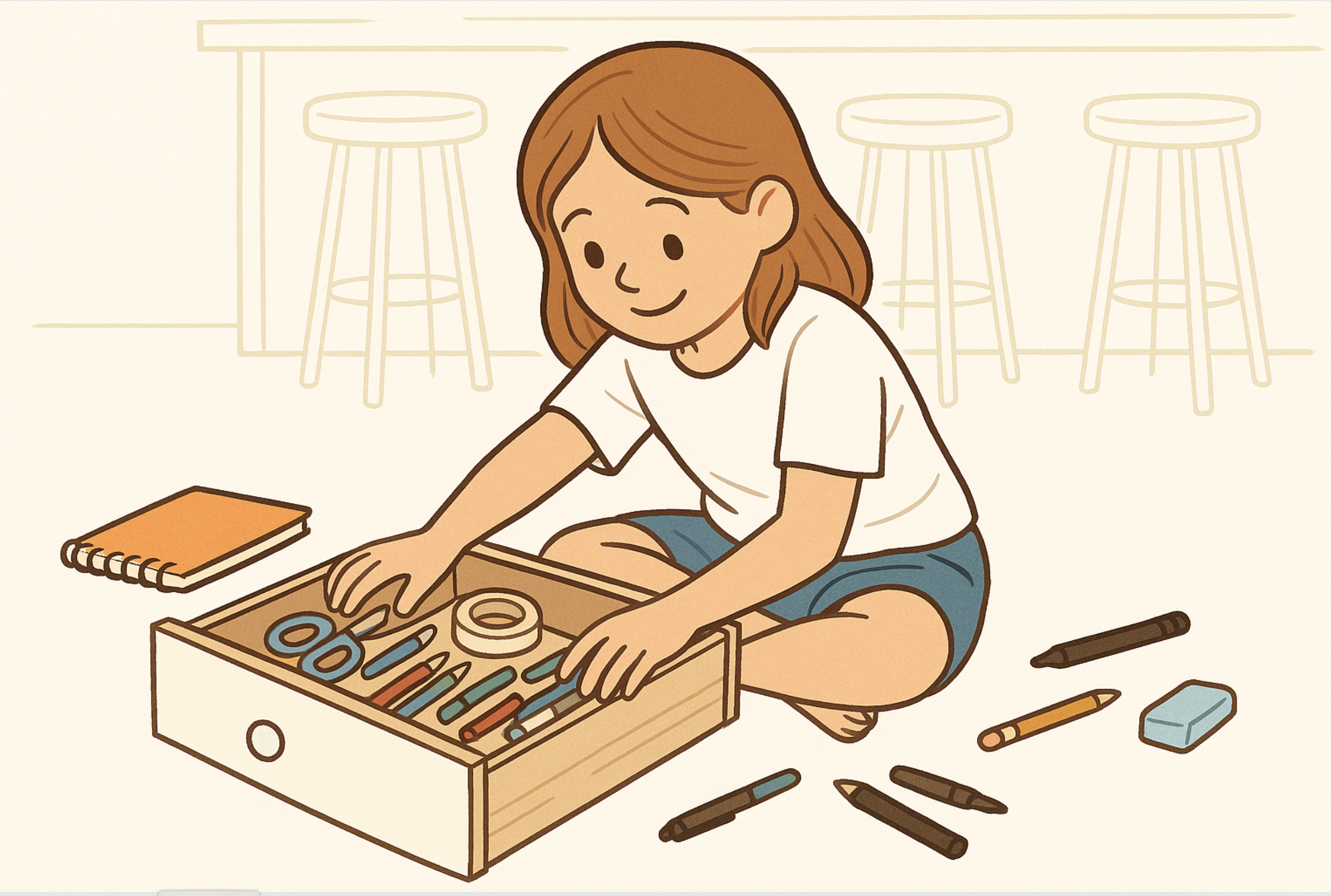 Person organizing items in a drawer